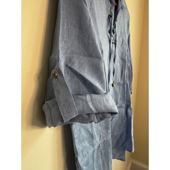 Mudo Collection Women's 100% Blue Linen Blouse Size 8 - Picture 3 of 6